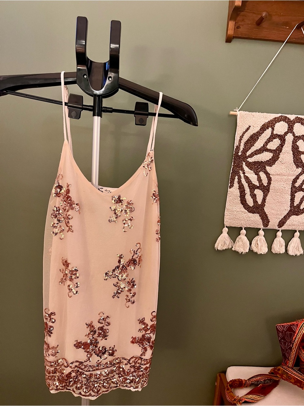 About a Girl Y2K Vintage Beige Sequin Embellished Slip Cami Shirt